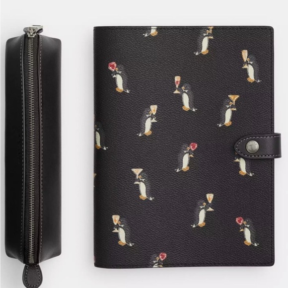 Coach Boxed Notebook And Pencil Case SetWith Penguin Print